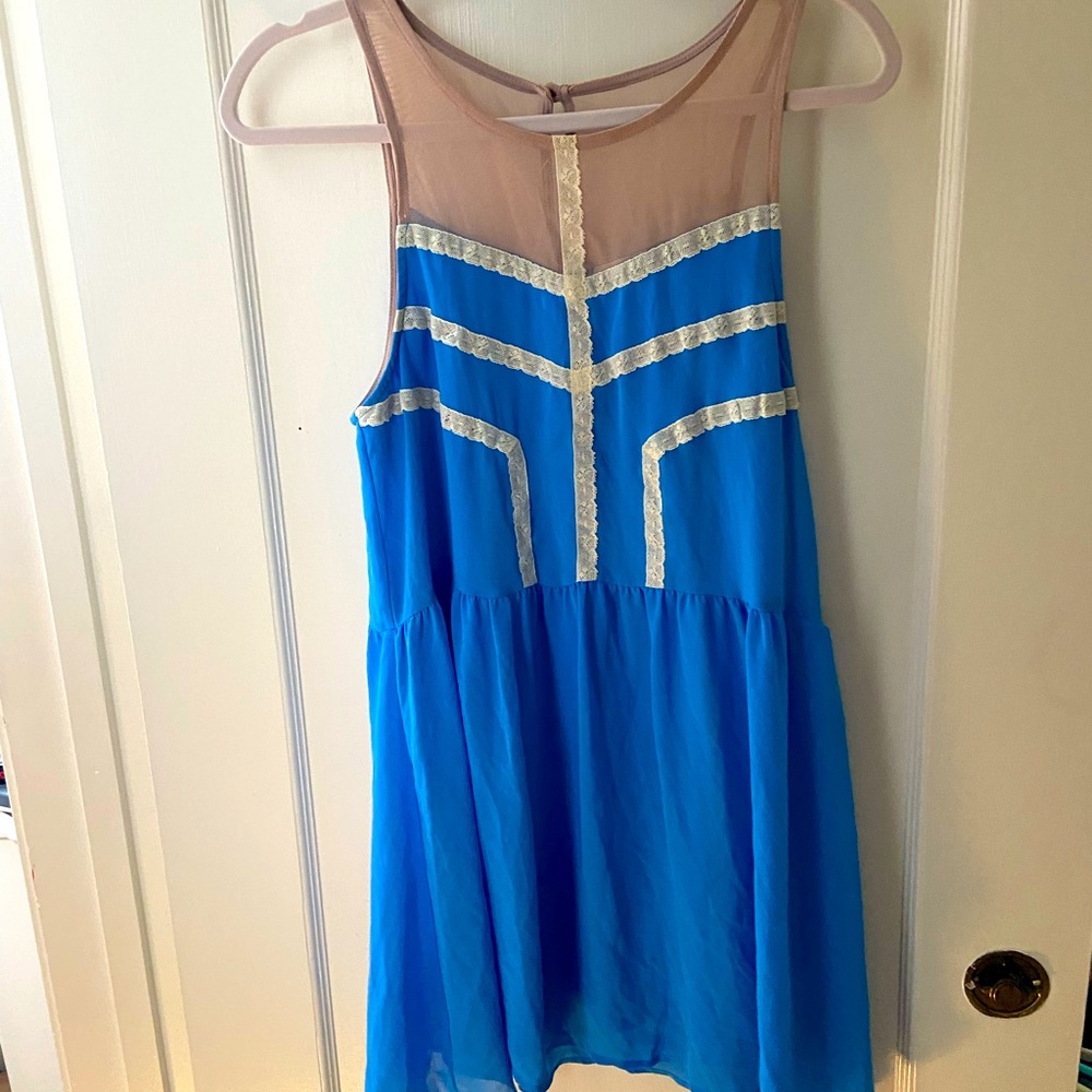 Lush Blue Dress with Nude Top